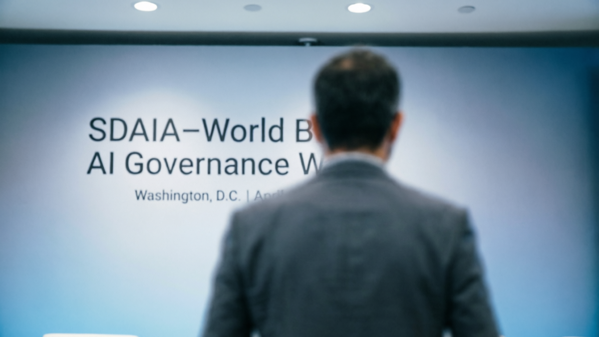 SDAIA President Dr. Abdullah Al-Ghamdi at the SDAIA-World Bank AI Governance Workshop, Washington D.C., April 2026