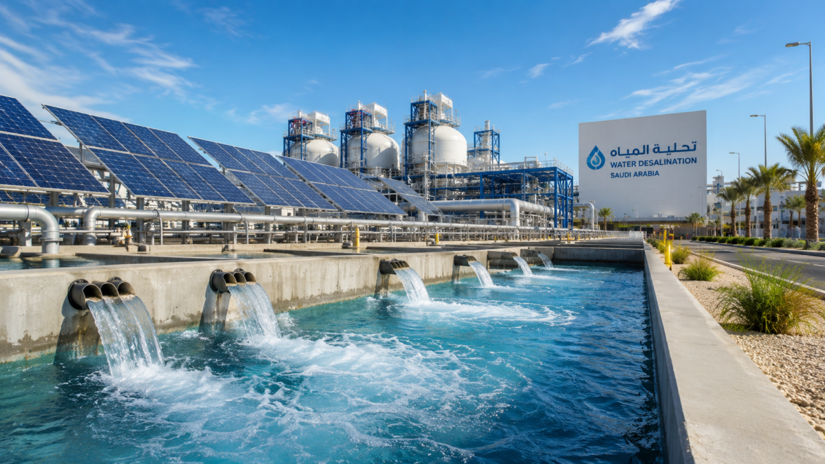 Modern clean energy and water desalination infrastructure in Saudi Arabia