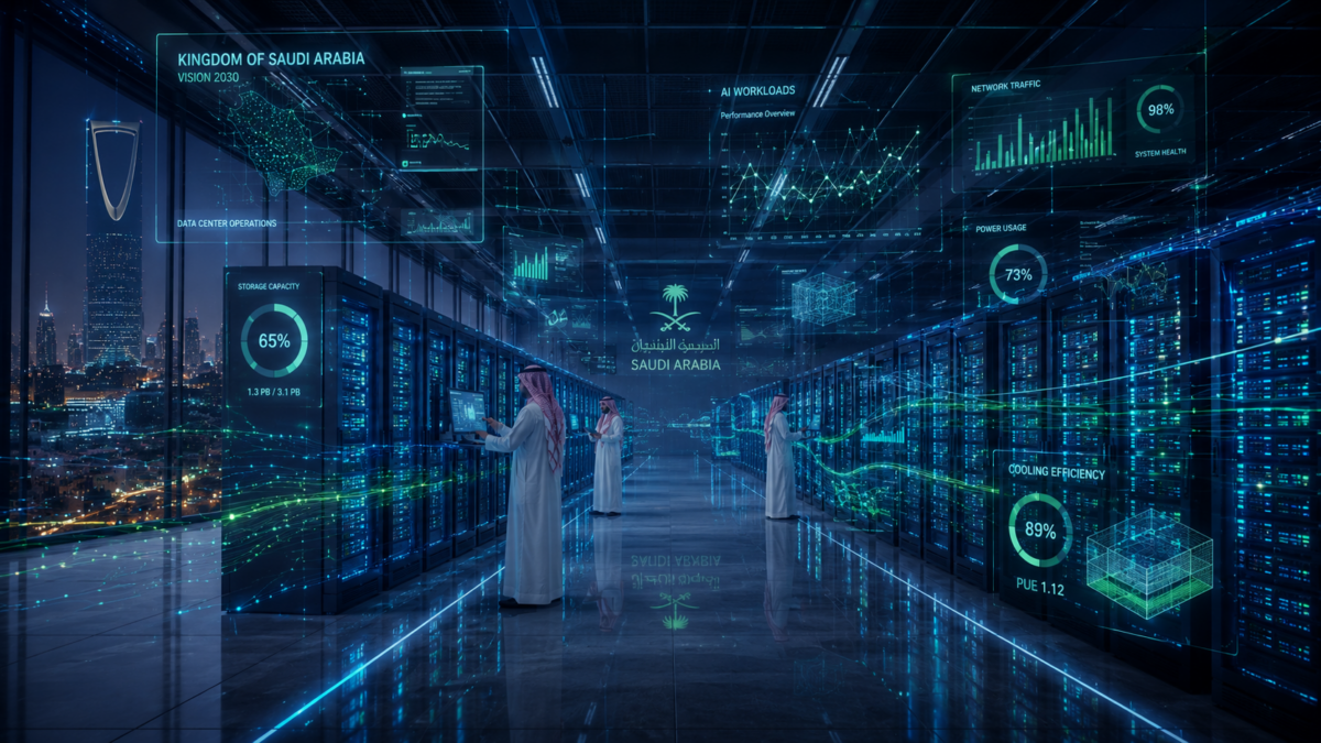 A state of the art data center in Saudi Arabia processing artificial intelligence workloads.