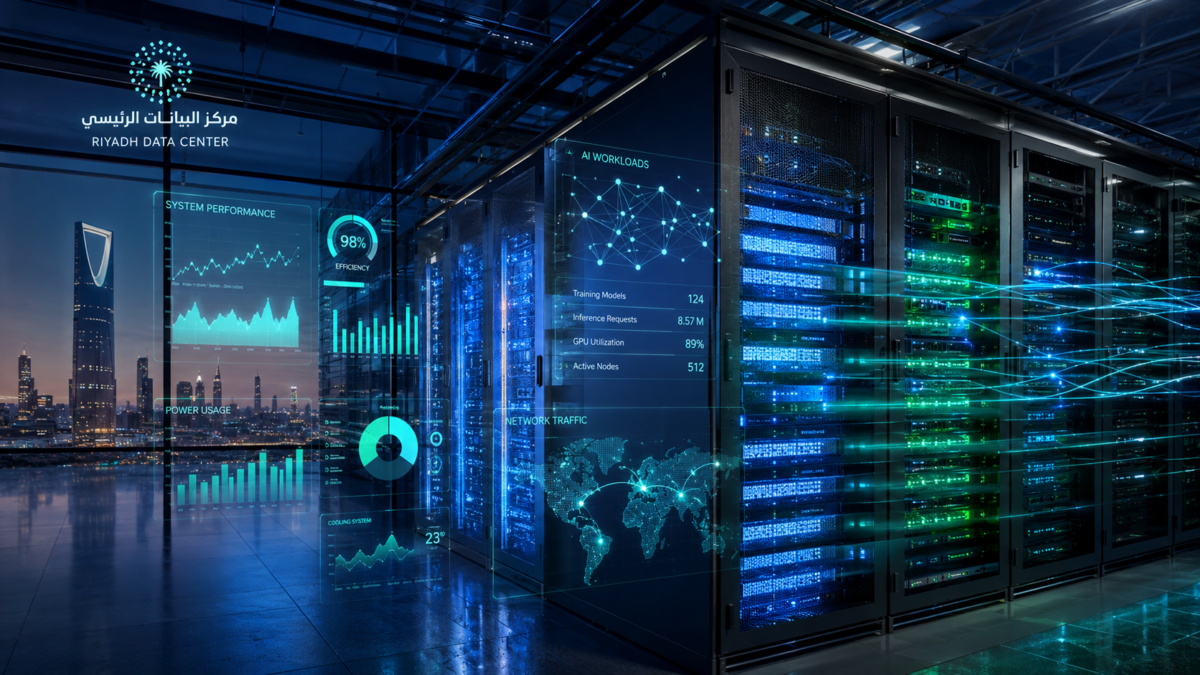 A state of the art data center in Saudi Arabia processing artificial intelligence workloads.