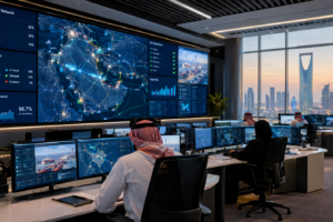 Modern digital supply chain control center monitoring logistics and procurement in Saudi Arabia