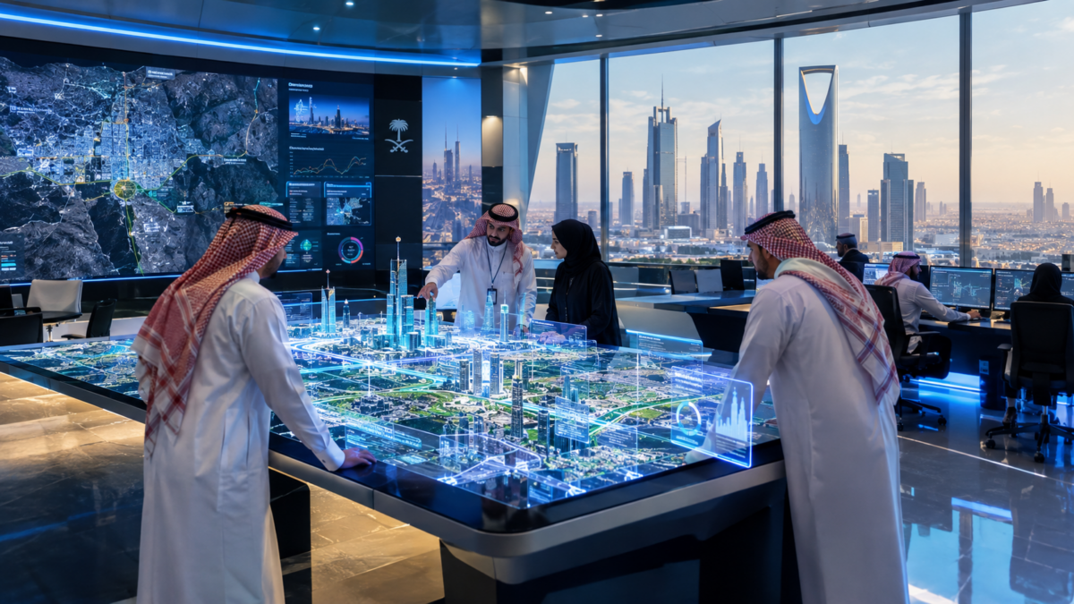 Modern urban operations center utilizing digital twin technology for municipal data integration in Saudi Arabia