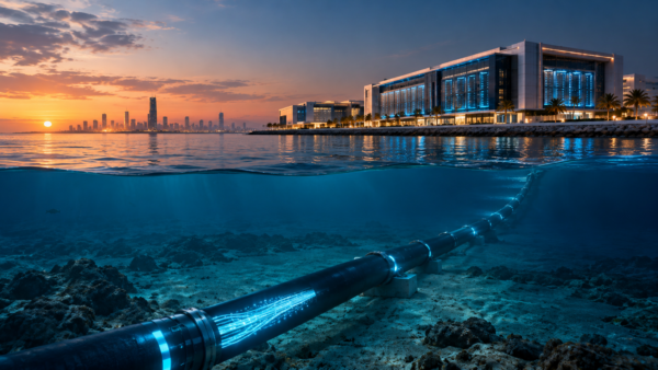 High-capacity fiber optic subsea cable connecting Middle East and Africa digital infrastructure.